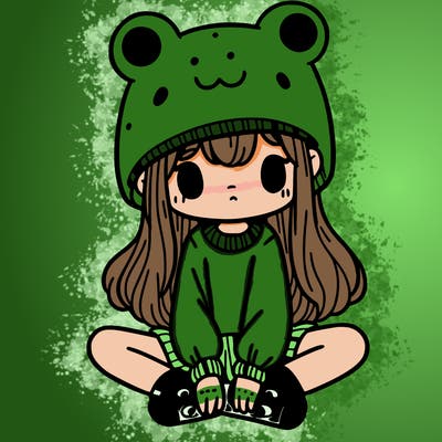 a girl wearing a frog hat and some frog socks