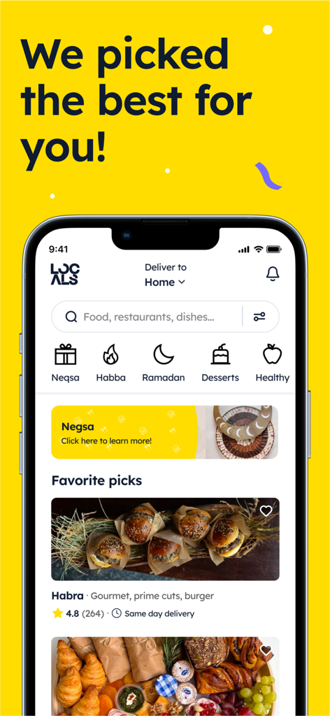 LOCALS: Food & Gifts - Interface of the LOCALS Food and Gifts app showing curated gourmet food selections and categories