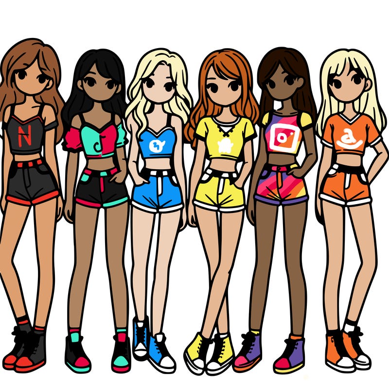 a group of girls wearing crop tops and shorts