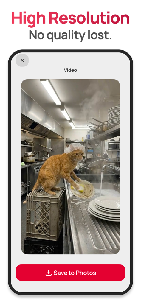 SaveTikTok: Save Videos - 고해상도 비디오 미리 보기와 사진으로 저장 버튼을 표시하는 SaveTikTok 앱 인터페이스.