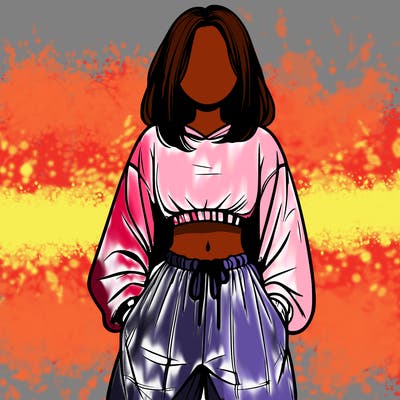 realistic girl faceless with baggy pants and a crop top