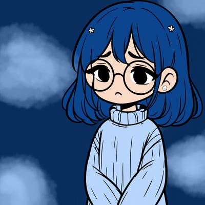 sad girl with glasses in a sweater