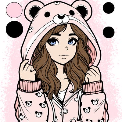 realistic girl in a animal pjs hoodie