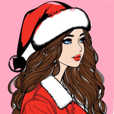 realistic girl in santa hat