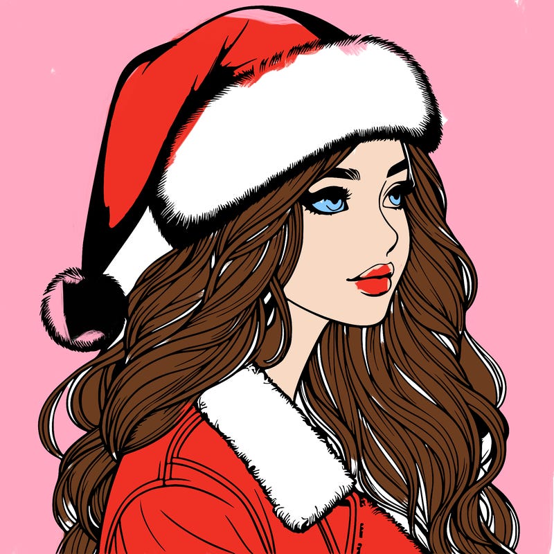 realistic girl in santa hat