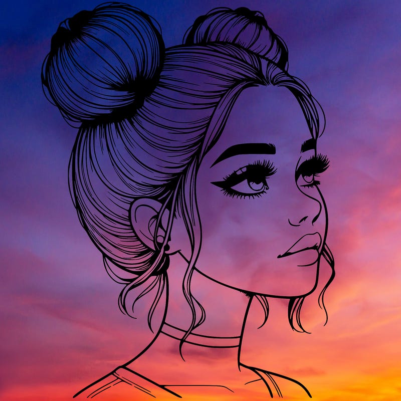 realistic girl with buns on the top of her head