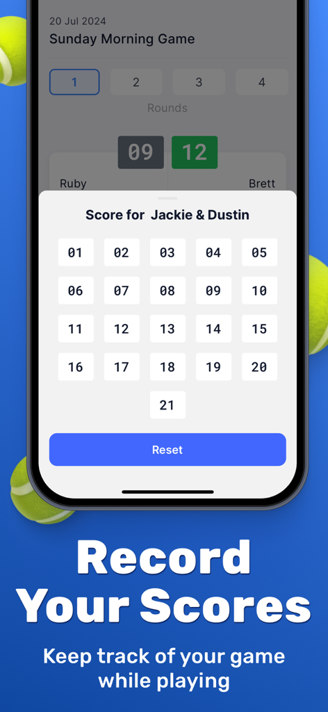 Interface d'application mobile pour enregistrer les scores de padel avec une grille numérique