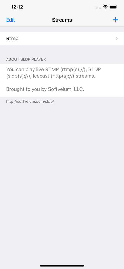 Larix Player - Interfaz de la aplicación Larix Player mostrando la lista de transmisiones con soporte para los protocolos RTMP SLDP e Icecast