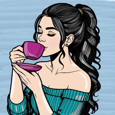 realistic woman drinking tea