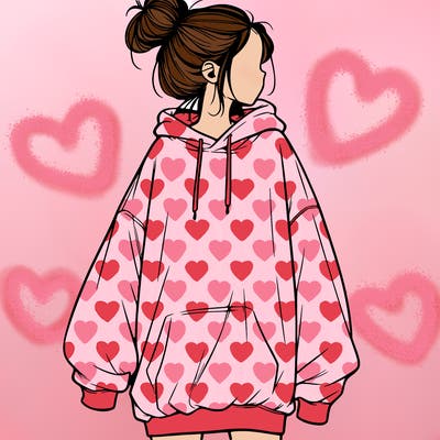 realistic girl with a oversized sweatshirt on and a bun