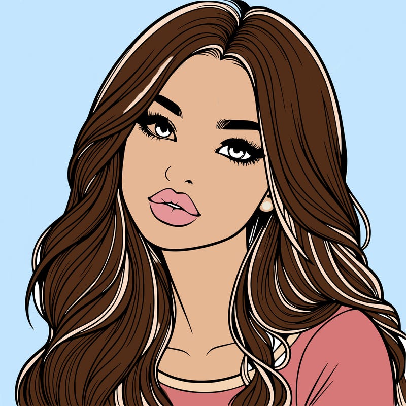 realistic girl with hair on her hair and lips