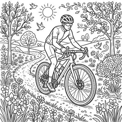 Immerse yourself in the beauty of spring with this exciting gravel bike coloring page. Explore blooming landscapes and scenic paths, perfect for an invigorating cycling adventure.