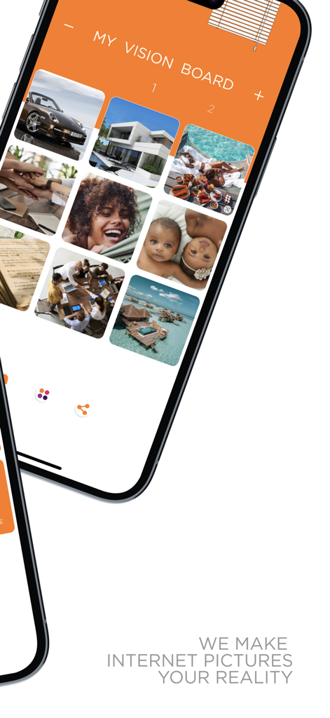 Vision Board 2025 - A smartphone screen displaying a digital vision board with images of a dream home travel and family goals