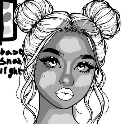 realistic girl with two buns on her hair and lips