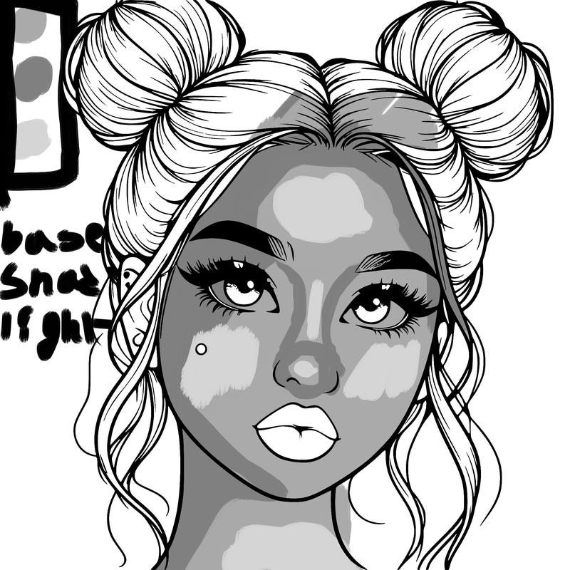 realistic girl with two buns on her hair and lips