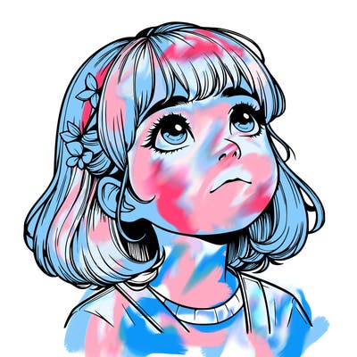 realistic girl looking up