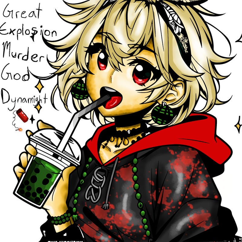 hot baddie anime girl drinking boba and biting the straw