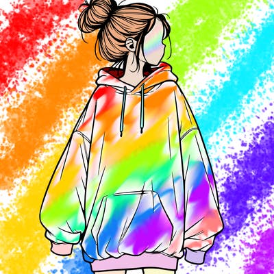 realistic girl with a oversized sweatshirt on and a bun