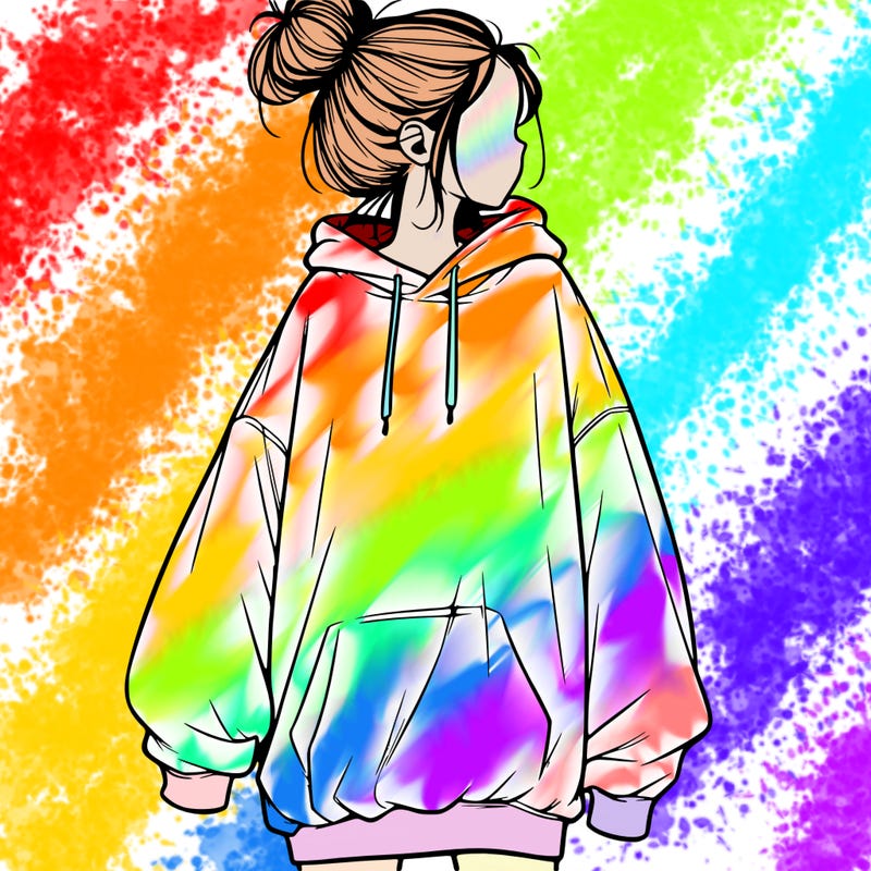 realistic girl with a oversized sweatshirt on and a bun