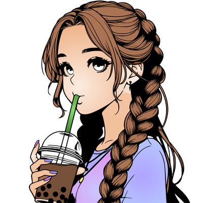 realistic girl with braided hair drinking boba