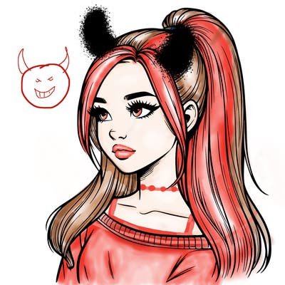 realistic girl with a high ponytail