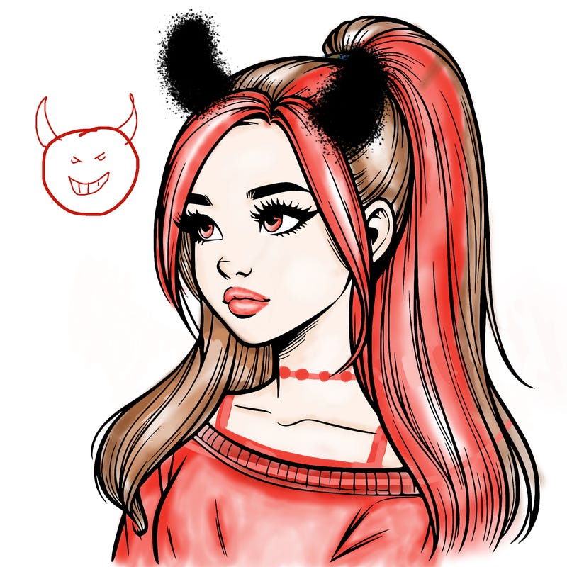 realistic girl with a high ponytail