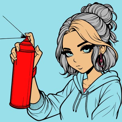 a realistic girl spray painting