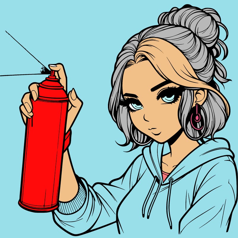 a realistic girl spray painting