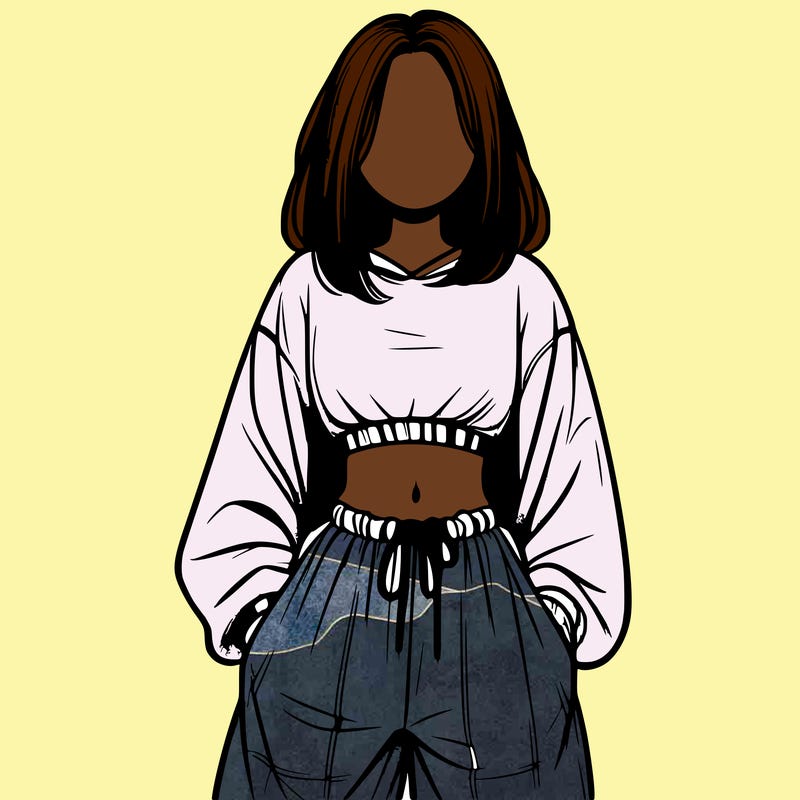 realistic girl faceless with baggy pants and a crop top