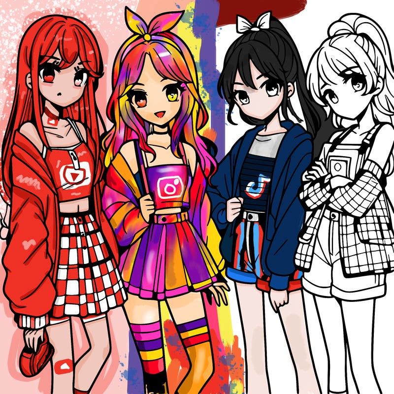 teen manga girls group of 4