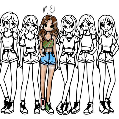 a group of girls wearing crop tops and shorts