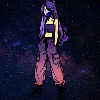 girl in baggy pants crop top and long hair