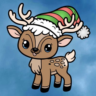 christmas reindeer with santa hat