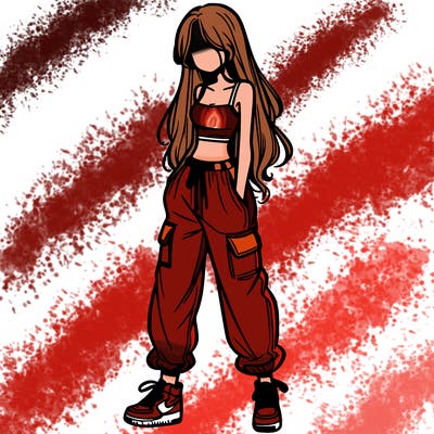 girl in baggy pants crop top and long hair