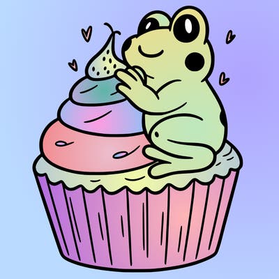 frog sitting on a cupcake