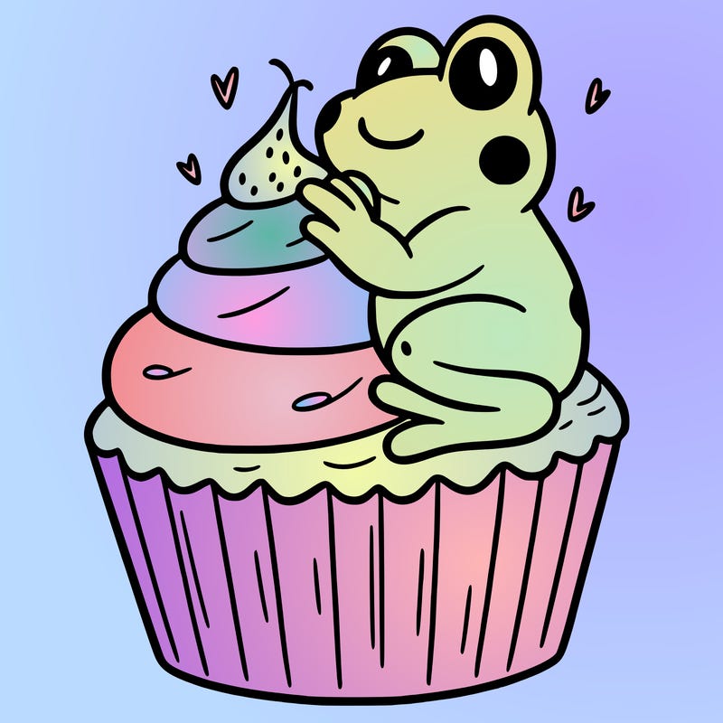 frog sitting on a cupcake