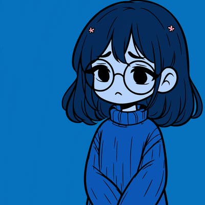 sad girl with glasses in a sweater