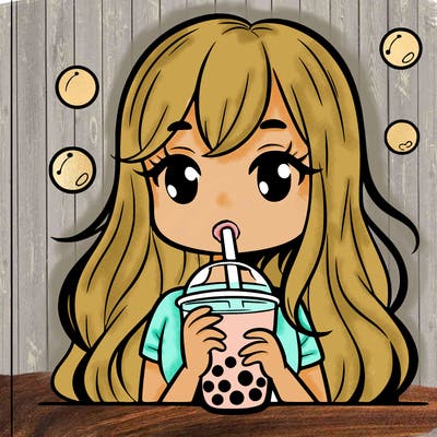 girl drinking a buble tea