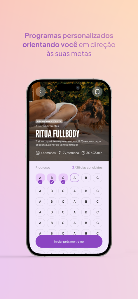 Ritua - Ritua app interface showing a personalized full body workout program and a habit progress tracker