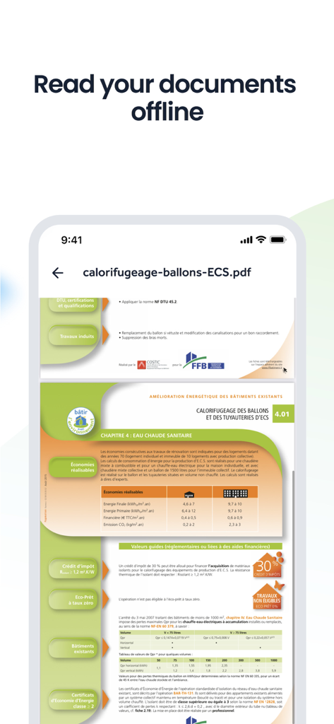 Mobile app interface showing a construction document available for offline viewing