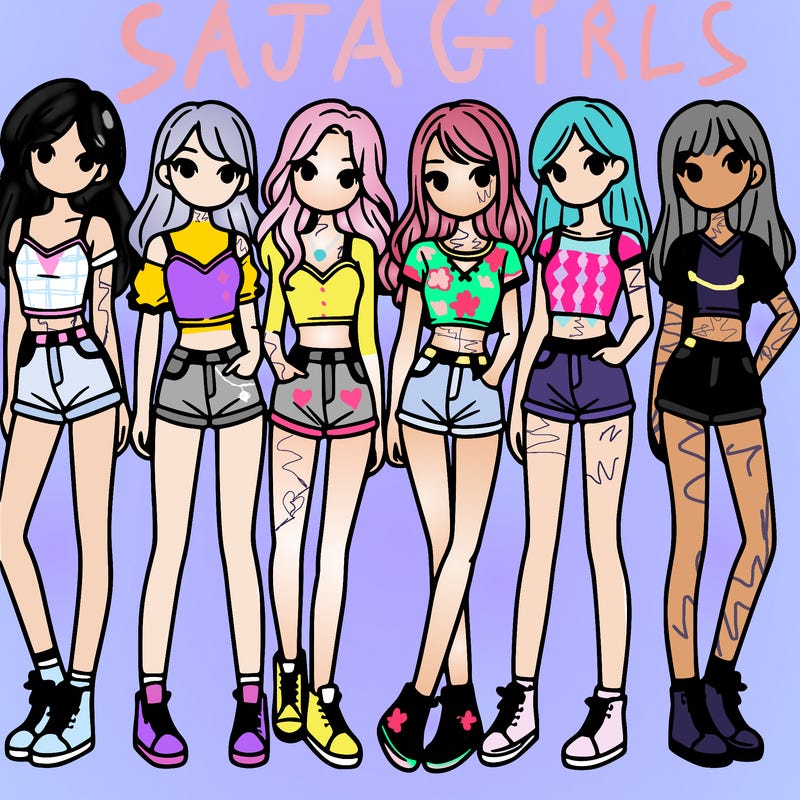 a group of girls wearing crop tops and shorts