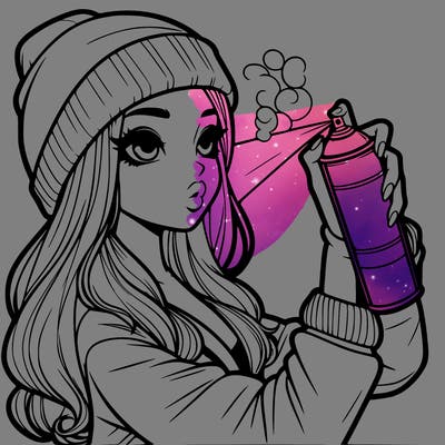 realistic girl spray painting