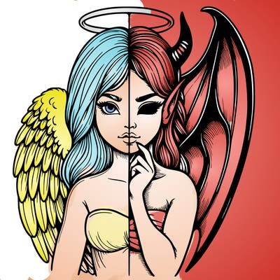 realistic angel half demon