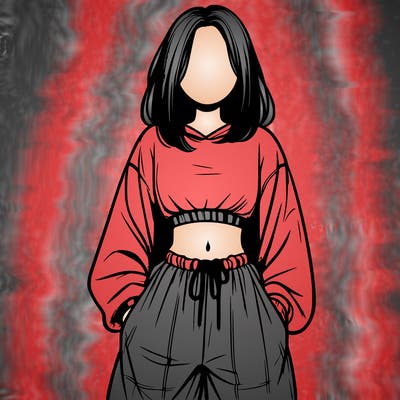 realistic girl faceless with baggy pants and a crop top