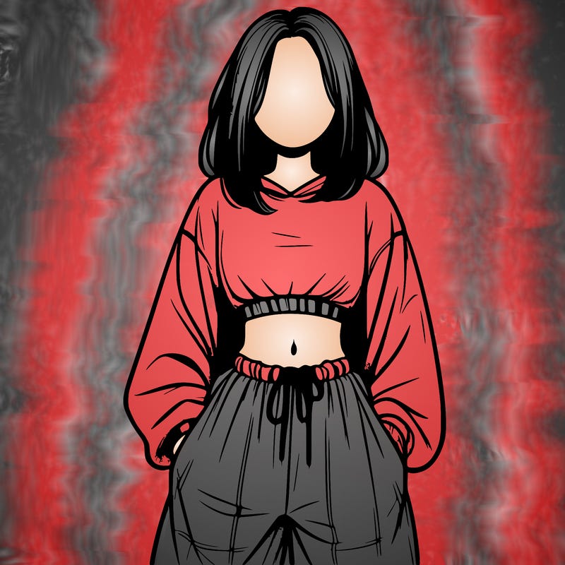 realistic girl faceless with baggy pants and a crop top