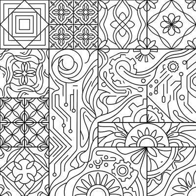 Dive into a world of intricate digital art patterns designed specifically for seniors, offering a delightful blend of challenge and relaxation. This unique coloring page features bold lines and engaging motifs perfect for cognitive stimulation and creative expression.