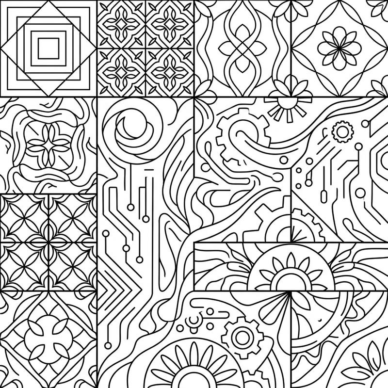 Dive into a world of intricate digital art patterns designed specifically for seniors, offering a delightful blend of challenge and relaxation. This unique coloring page features bold lines and engaging motifs perfect for cognitive stimulation and creative expression.