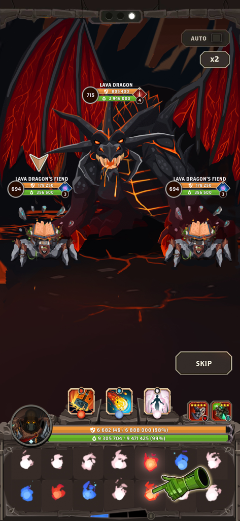 Questland: Turn Based RPG - Turn based combat against a Lava Dragon boss in Questland RPG