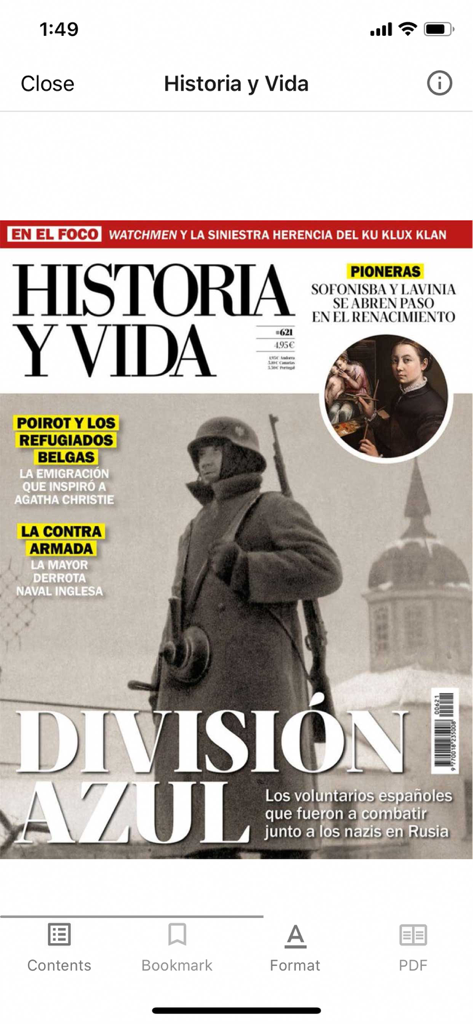 Historia y vida - Capa digital da revista Historia y Vida com artigos históricos sobre a Divisão Azul e arte renascentista