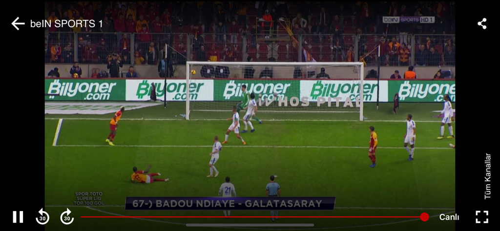 Live Turkish Super League match featuring Galatasaray on the Digiturk Play app